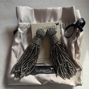 Butterfly London Silver Beaded Tassel Earrings
